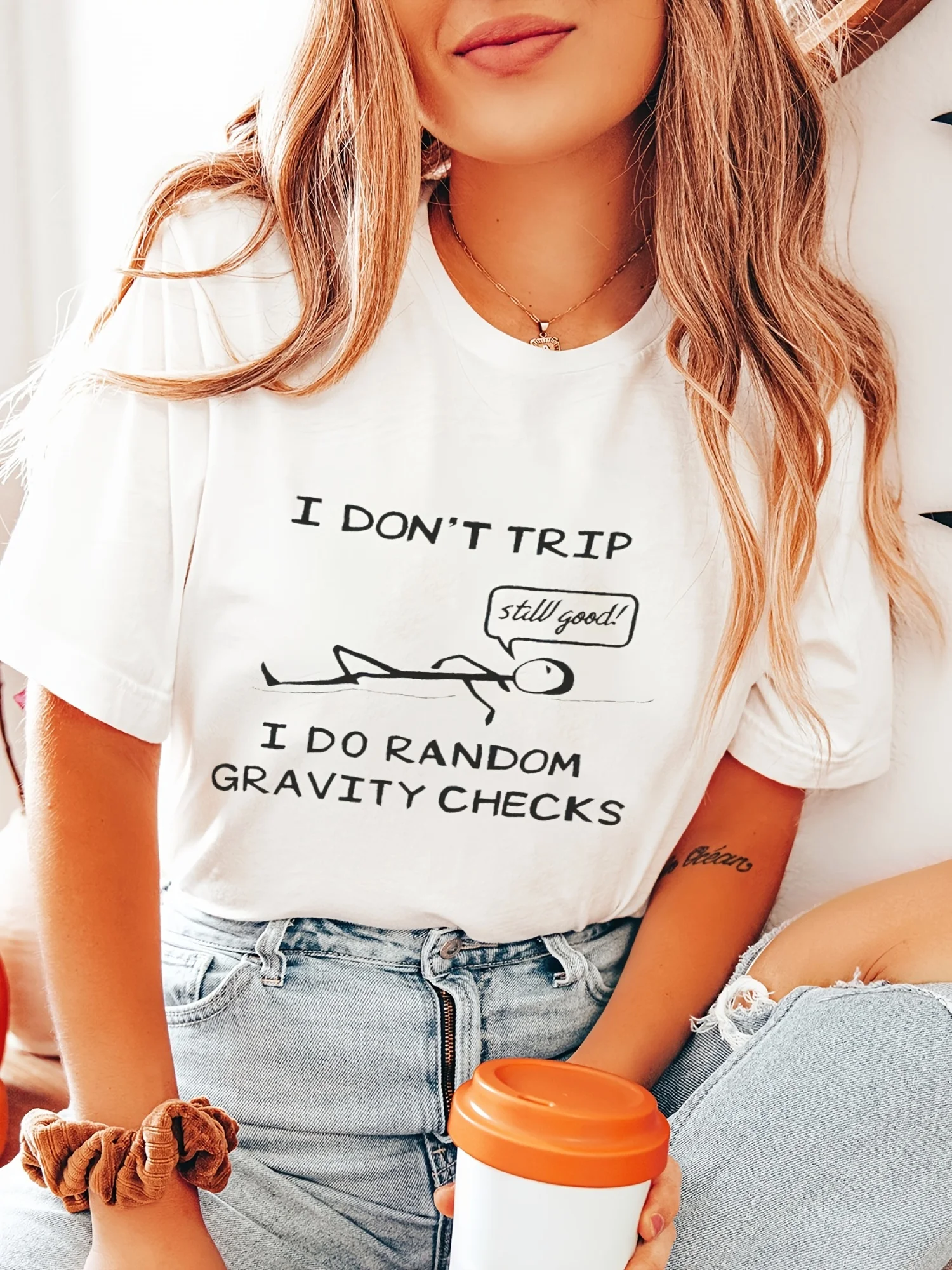 

I DON T TRIP Cotton women s T-shirt with comfortable fit Regular Fit Slight Stretch Fabric