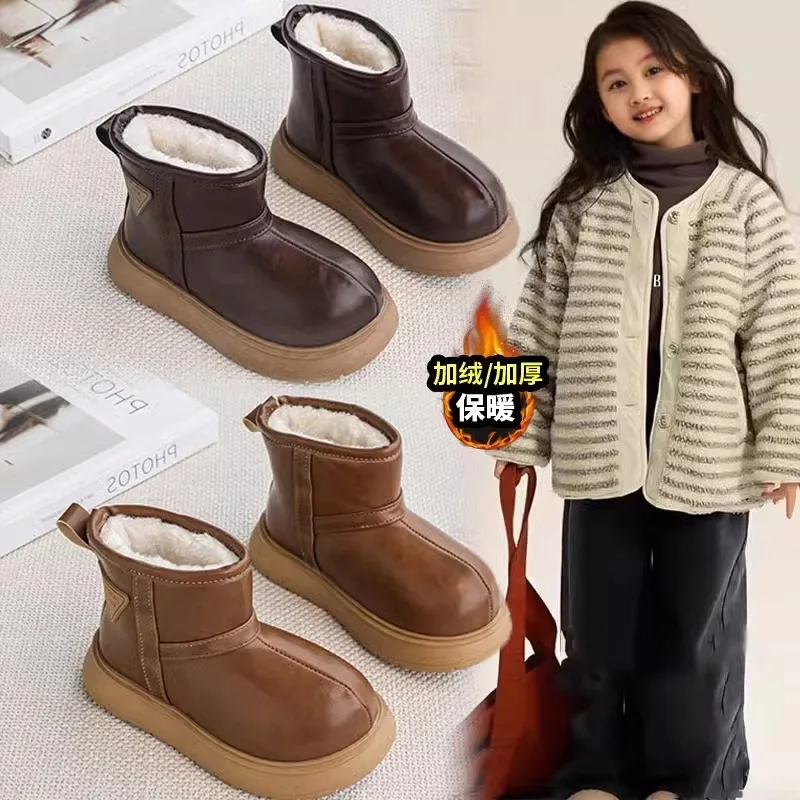 

Fashion Children's Snow Boots 2025 Winter New Warm Girls' Casual Boot Thicken Plush Comfortable Flat Short Boots