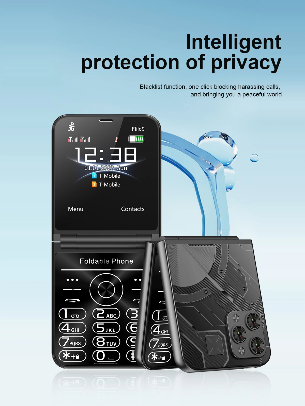 SERVO Flilo9 Foldable Feature Phone 3G WCDMA Dual SIM Big Button Speed Dial Auto Call Recording FM Radio Flashlight Cellphone