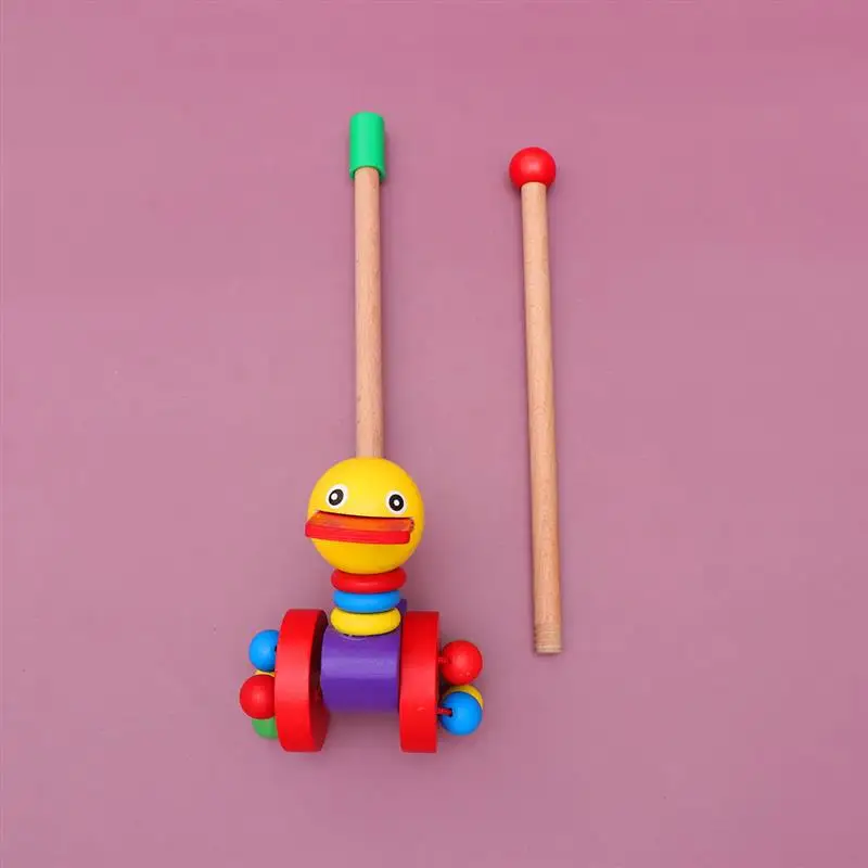 Hand Push Baby Pushing Cart Toys Wooden Cartoon Animal Baby Push Rod Baby Walker Carts Toys Toddler Pull Walks Rod Push Cart