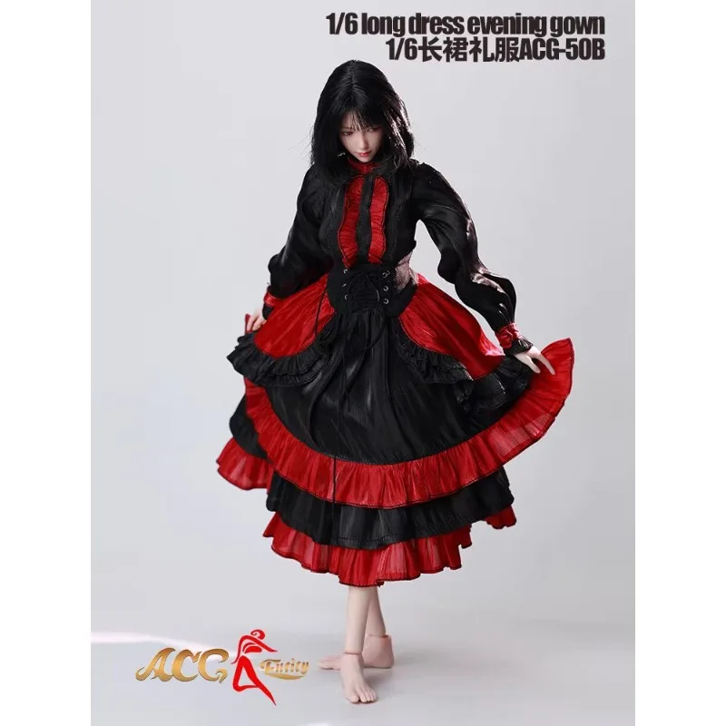 

Spot ACG-50 1/6 Women's Long Skirt Dress Gothic Black and Red Dress Solid Clothing Accessories