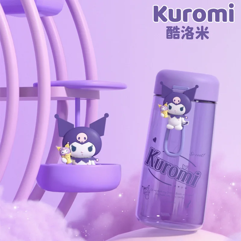 Botella de agua Sanrio Kawaii Kuromi Cinnamoroll, vaso de plástico de paja transparente, Tritan, Pochacco de Anime, regalo para el hogar, 350ML