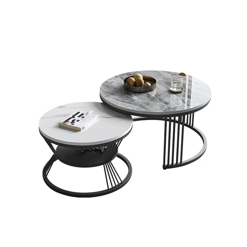 

Simple white metal stone luxury Nordic round modern marble desktop coffee table set home