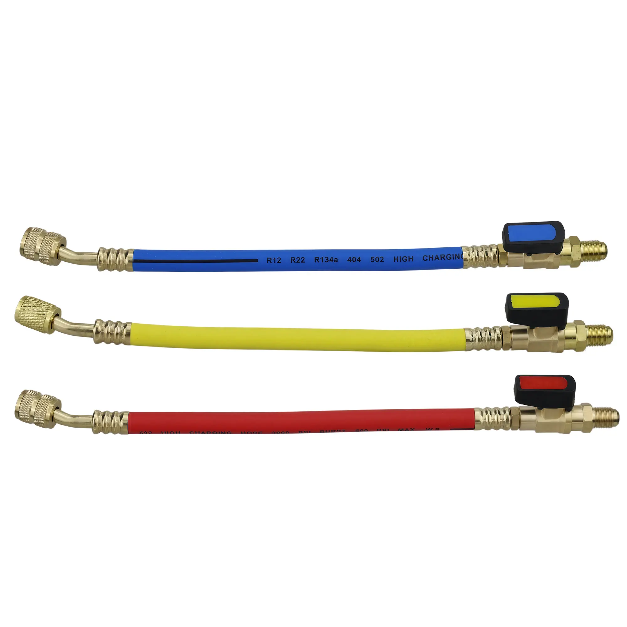 

Car Refrigerant Charging Hose with ball valve Tube AC Car Air Conditioning Charging Manifold Gauge 600-3000PSI 1/4"