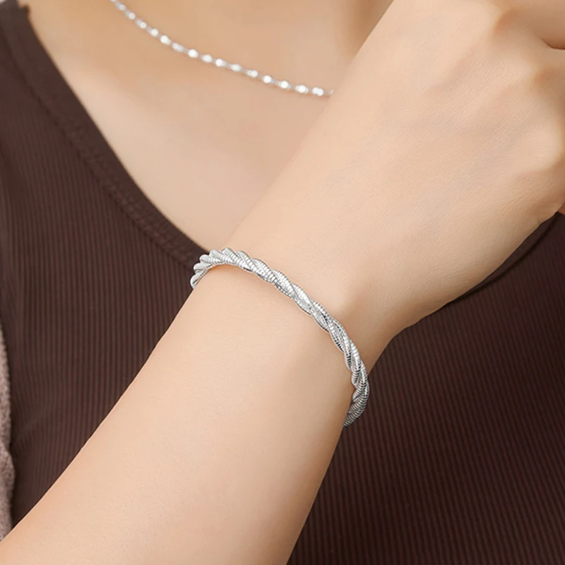 17.5CM Sterling Silver 925 Bracelet Real Silver Chain 925 For Women Three-Strand Fried Dough Twists Italy Luxury Bracelet Trend
