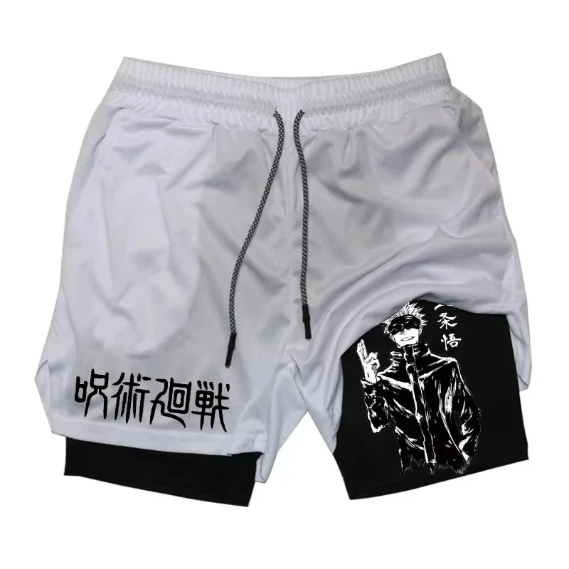 Jujutsu Battle Gojo Sato Bedruckte neue doppellagige 2-in-1-Shorts für Männer und Frauen, Sport- und Freizeitshorts