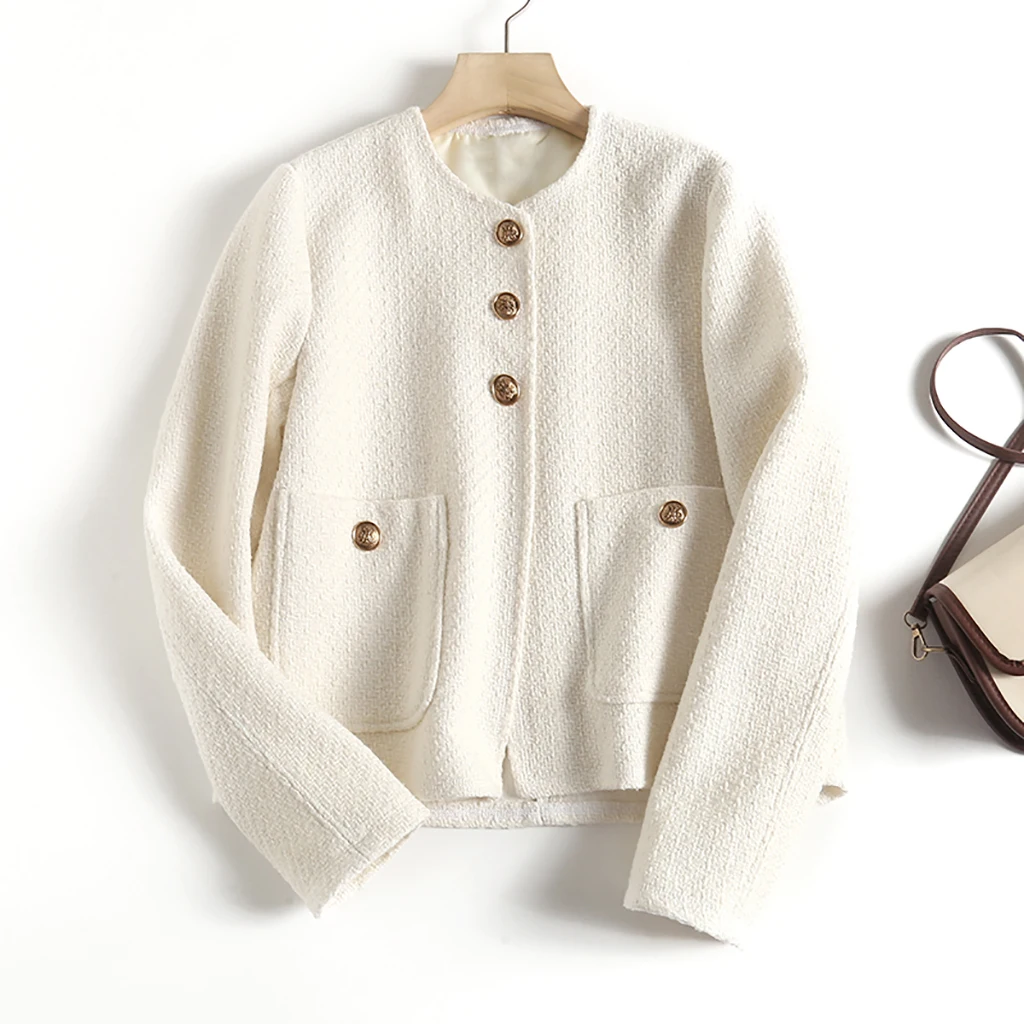 

2023 Spring Autumn Women Fashion Tweed Long Sleeve Jackets Coat Female Casual Buttons Elegant Tops