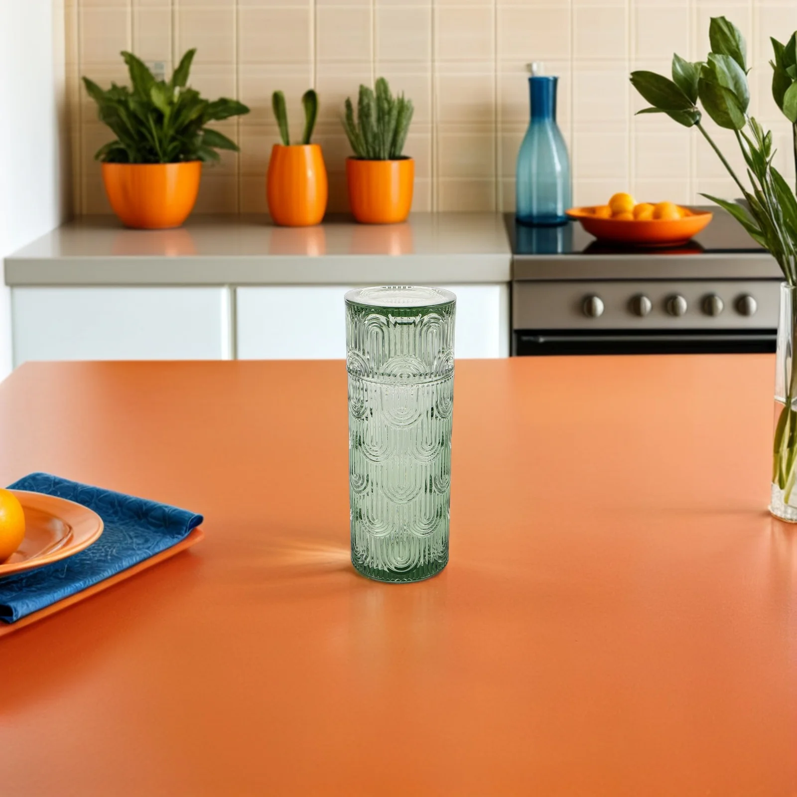 

Practical Embossed Glass Carafe Tumbler Set Bedside Water Jug Nightstand Juice Pitcher Cold Beverage Bottle Decorative Stylish