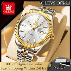 Olevs-男性用ステンレス鋼時計,発光と防水ブレスレット,シンプル,自動日付,オリジナルおよびシンプル,5593