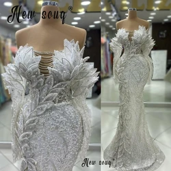 Glitter Side Slit White Bridal Dress Heavy Crystals Mermaid Prom Dresses Bespoke Occasion Dresses Robe Soiree De Luxe 2024 ﻿ ﻿