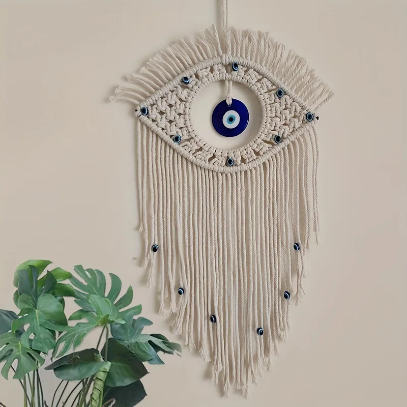 

Handwoven Bohemian Blue Eye Wall Hanging Devil's Eye Tapestry Bedroom Wall Decorative Hanging for Vacation Home
