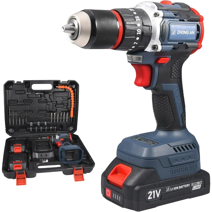 

Аккумуляторная дрель 13 мм (1/2 дюйма) с 2 скоростями, 1 зарядным устройством и 2 аккумуляторами, набор электроинструментов с 24 насадками, прочная конструкция