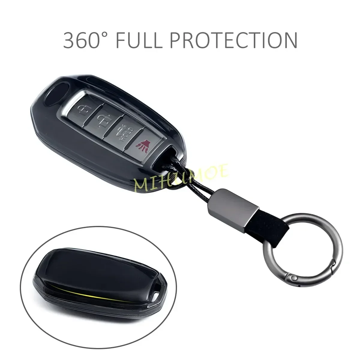 For 2019-2025 Infiniti Q50 Q60 QX50 QX55 QX60 Black Transparent Car Key Fob Case Cover Keychain Ring Accessories 2024 2023 2022