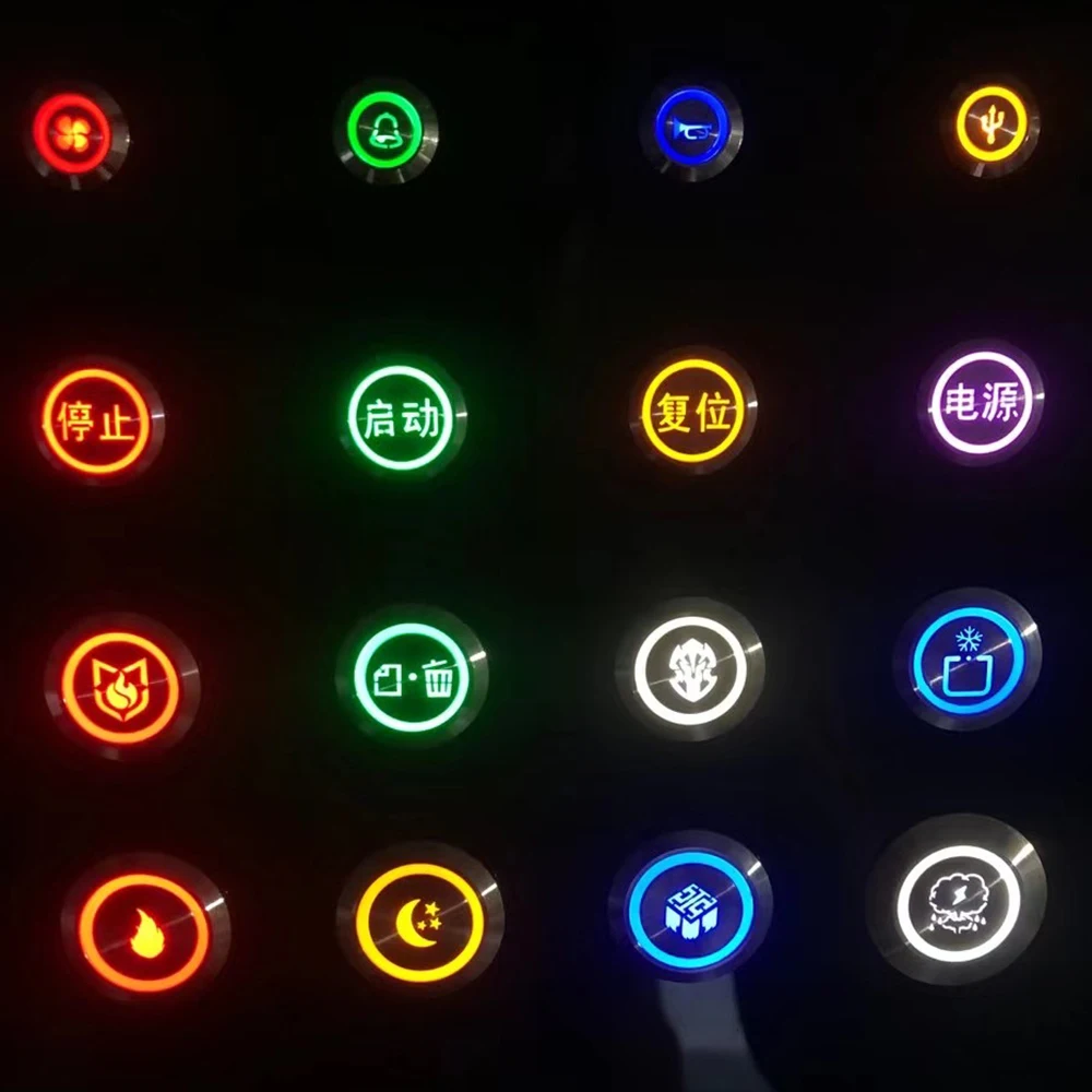 25MM Custom Waterproof Stainless Steel Metal Push Button Switch Icon Logo Car Boat Symbol Letters Digital LED Start Power Switch
