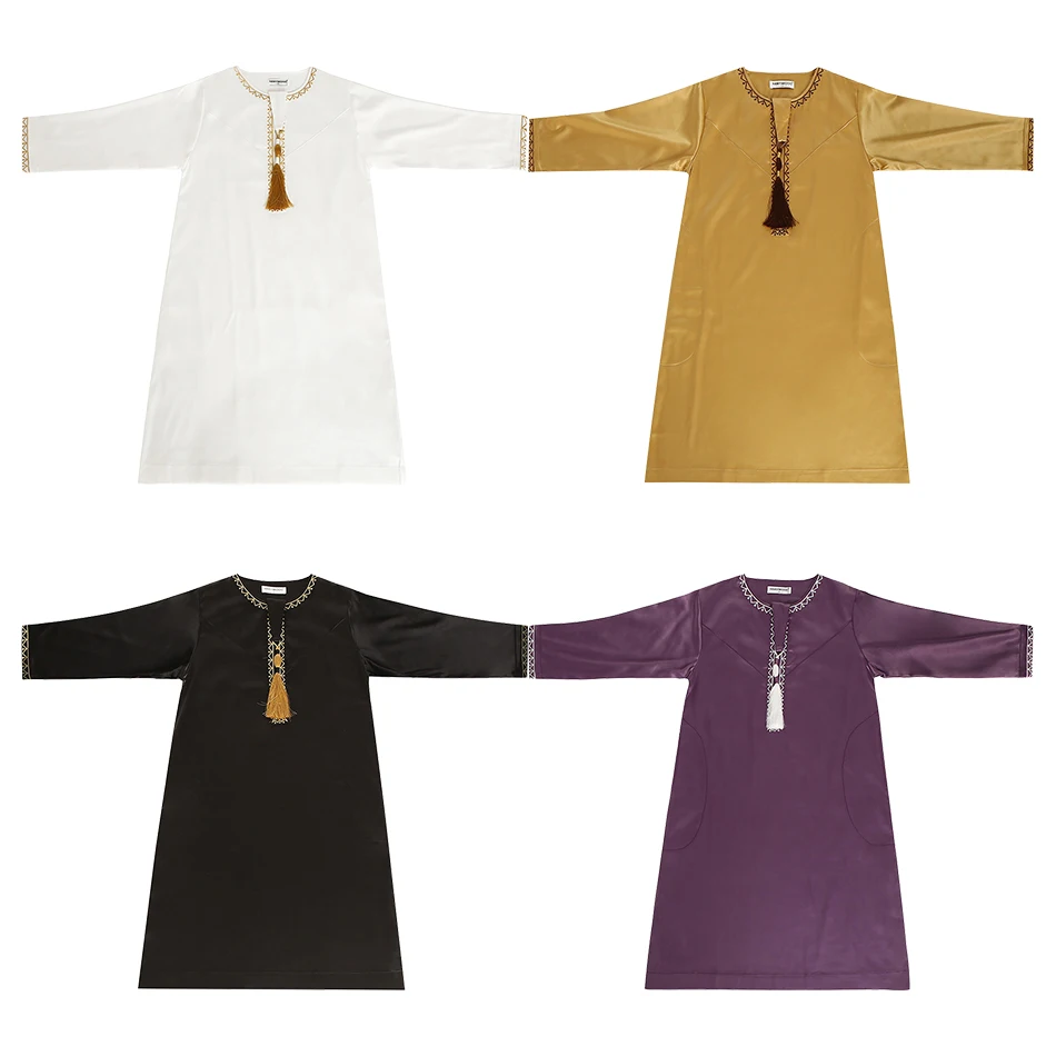 

Summer Muslim Mid Eastern Teens Boys Thin Style Robes Islamic Kids Long Sleeve Ramadan Jubba Prayer Thobe Children's Costumes