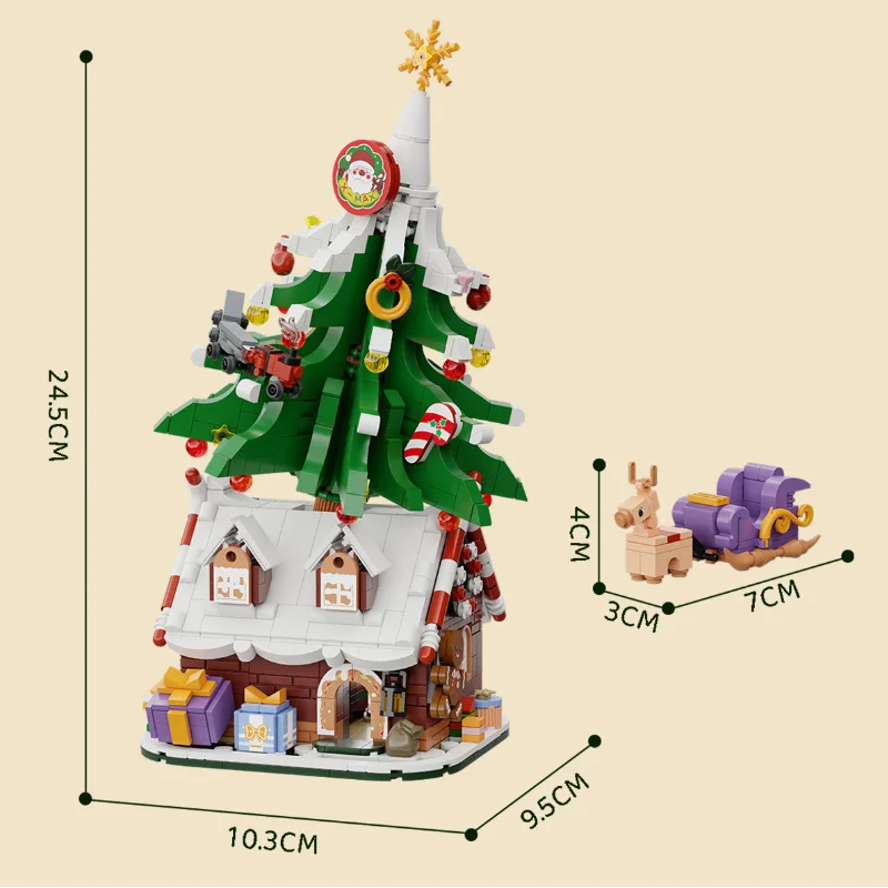 شجرة عيد الميلاد منزل اللبنات سانتا كلوز التماثيل التجمع نموذج الاطفال اللعب حزب ديكور المنزل هدايا عيد ميلاد سعيد