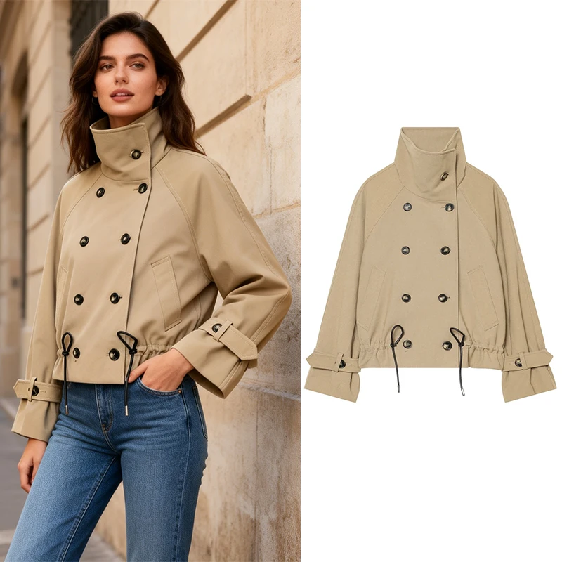 Women's Trench Fashion Double Breasted Short Trench Autumn Women's Jacket Coat Casual New Outerwear