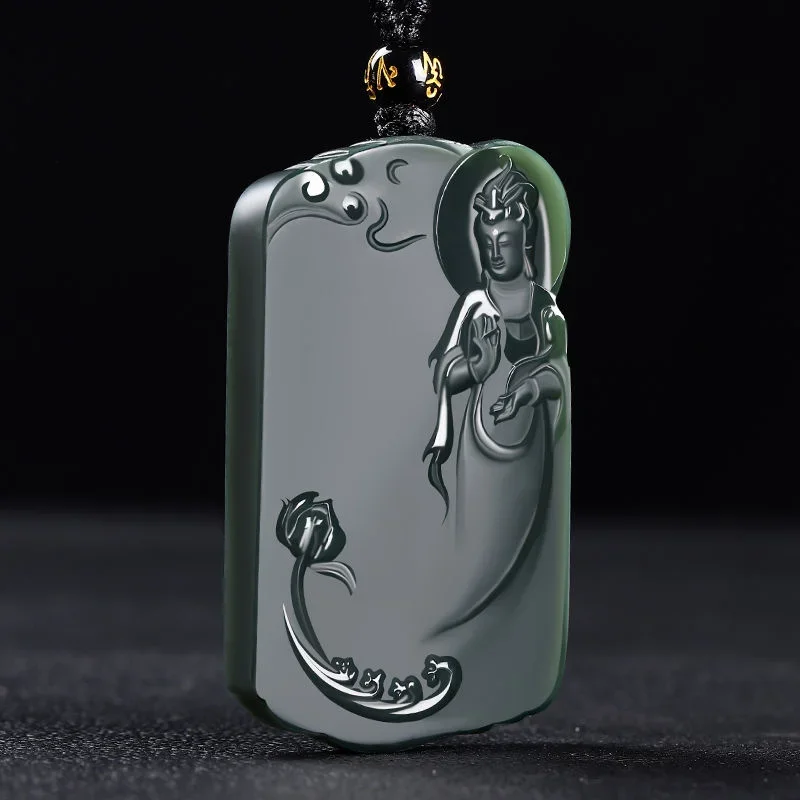 

Mai Chuang/He Tian Cyan Jade Avalokitesvara Statue Necklace Pendant Fashion Elegant Personality Jewelry Men Women Couple Gift
