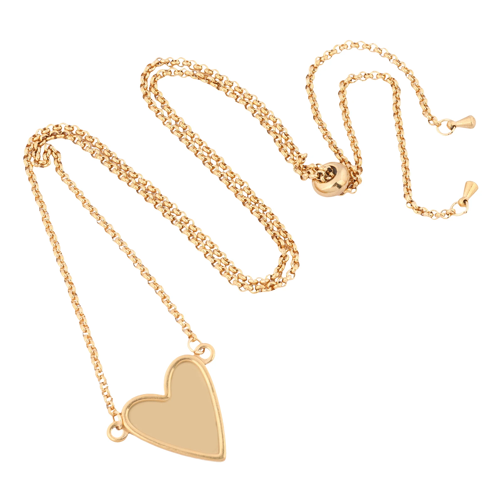 2pcs Stainless Steel Gold Plated Chain Necklace Base Blanks 16x17mm Heart Cabochon Pendant Setting Trays Diy Jewelry Findings