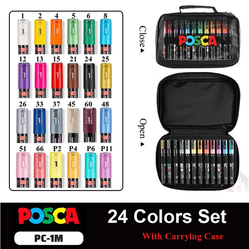 Uni Posca Marker Pen Art Stationery Transparent Storage Bag Set Portable Painting Professional Student Waterproof Supplies