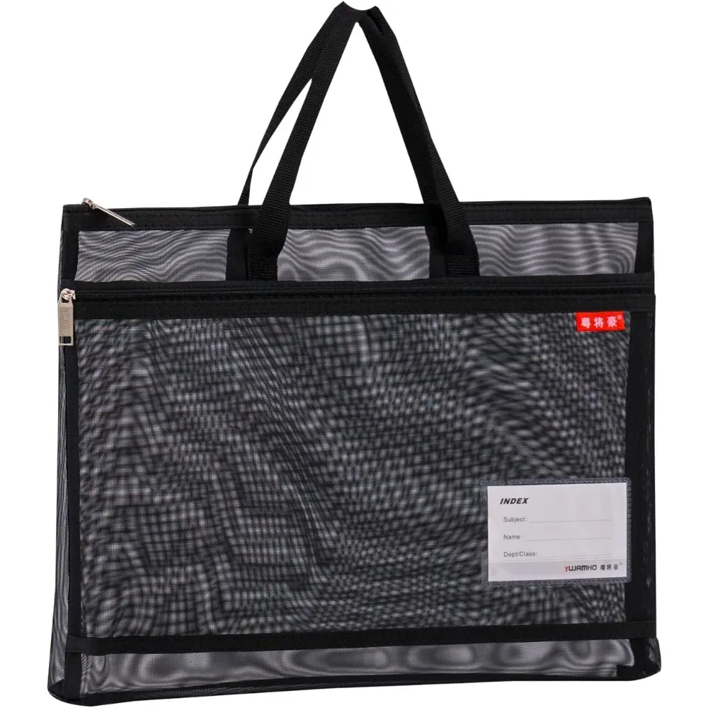 

Pendancy Mesh Zipper Pouch A4 Size, Large Double Pocket Lightweight Nylon Transparent File Bag with Handle, 11x13.8 in Foldable