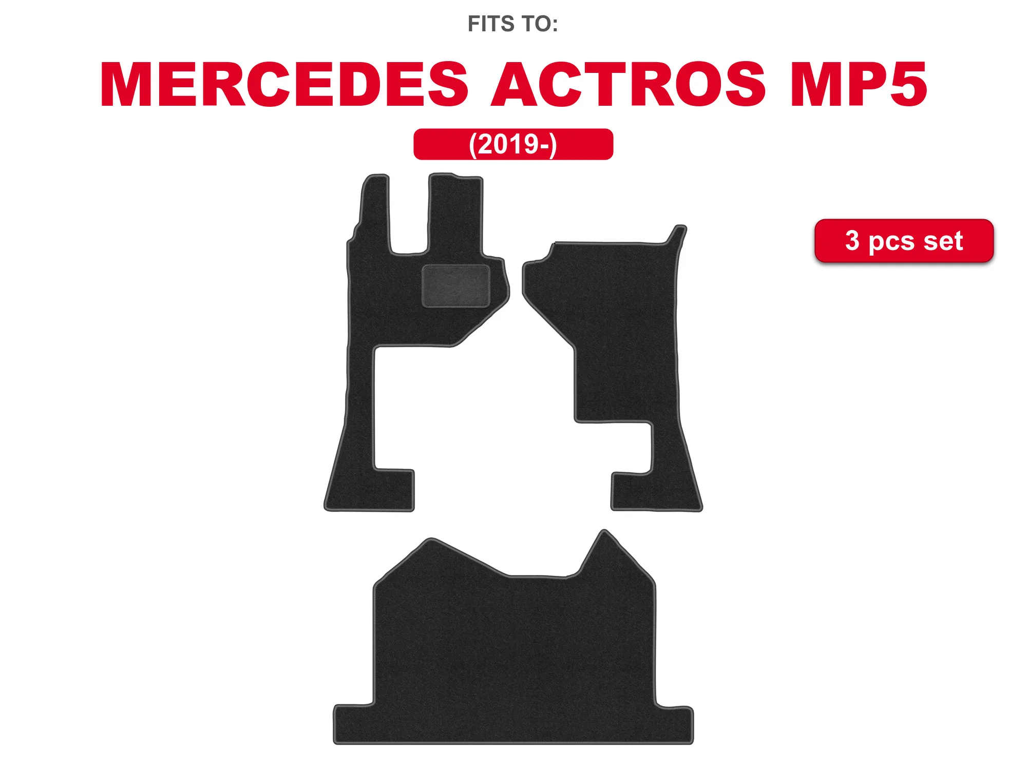 Velour matten voor: Mercedes Actros MP5 2019 - in de auto passende grafietkleurige vrachtwagenmattenset