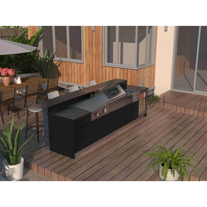 High Quality Matte Black Color Outdoor Grill Kitchen With Griddle Fridge and Bar for Garden Usage XH