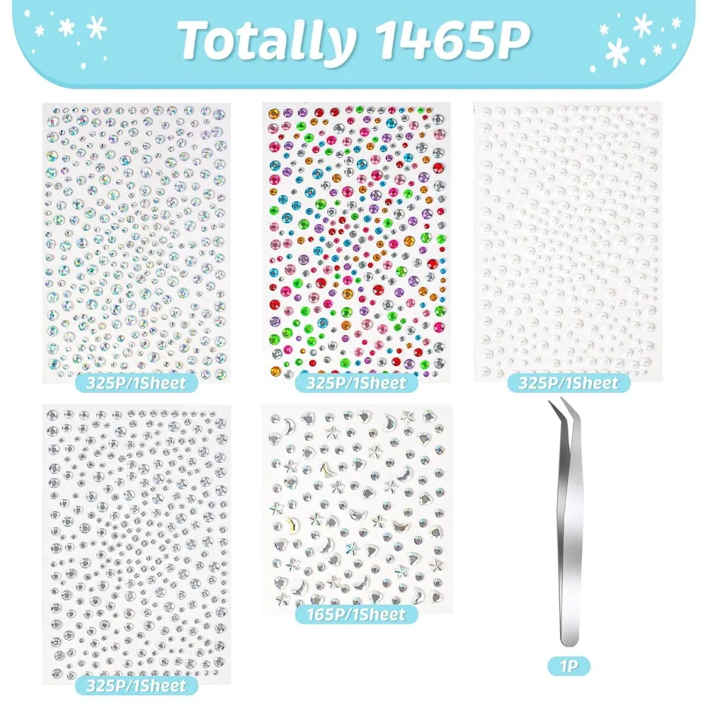 Best Selling Self Adhesive Face Gems and Hair Gems Rhinestones for Eye Body Makeup Festival Decorations DIY Crafts 5 Different Types 1465P