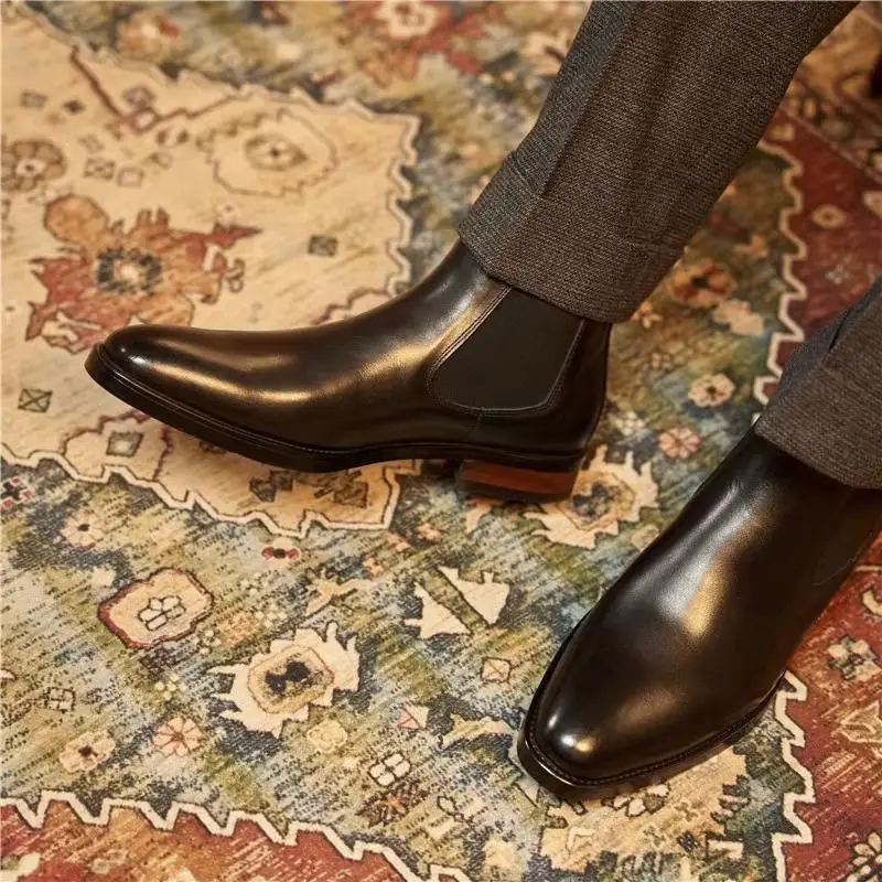 

High-End Chelsea Boots Men's Trendy Retro Handmade Thi Bot Boots High-Top Leather oes Briti Sle Desert Boots