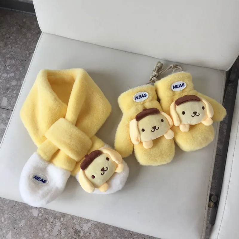 サンリオ スカーフ 女の子用 かわいい漫画刺繍 子供用スカーフ 暖かさを保つために厚くしたぬいぐるみ手袋 ハローキティ ベビースカーフ