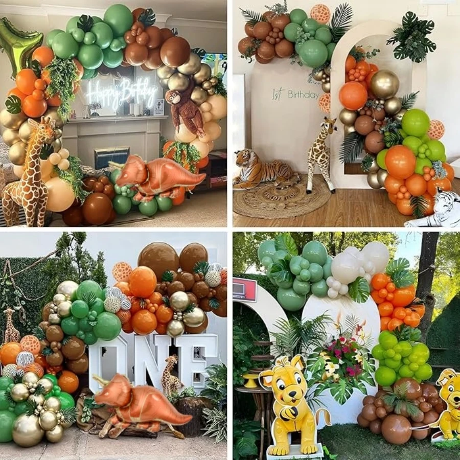 115-Piece Set of Safari Jungle Balloon Arch Set, Green and Brown Animal Balloon Garland Set, with Deer Pattern Balloons, Suitable for Birthday