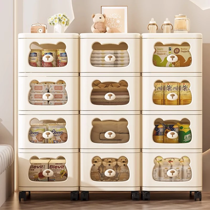 

Baby Storage Organizer with Drawers Multi-tier Nursery Cabinet for Clothes Toys Snacks Adjustable Kids Storage Shelf Unit