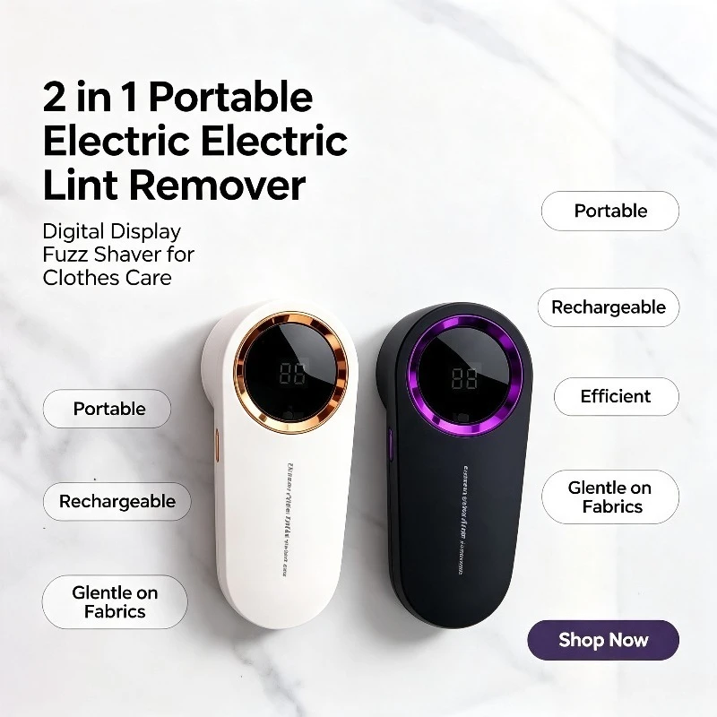 2 in 1 Portable Electric Lint Remover with Digital Display Fuzz Shaver Sweater Defuzzer Machine for Clothes Care