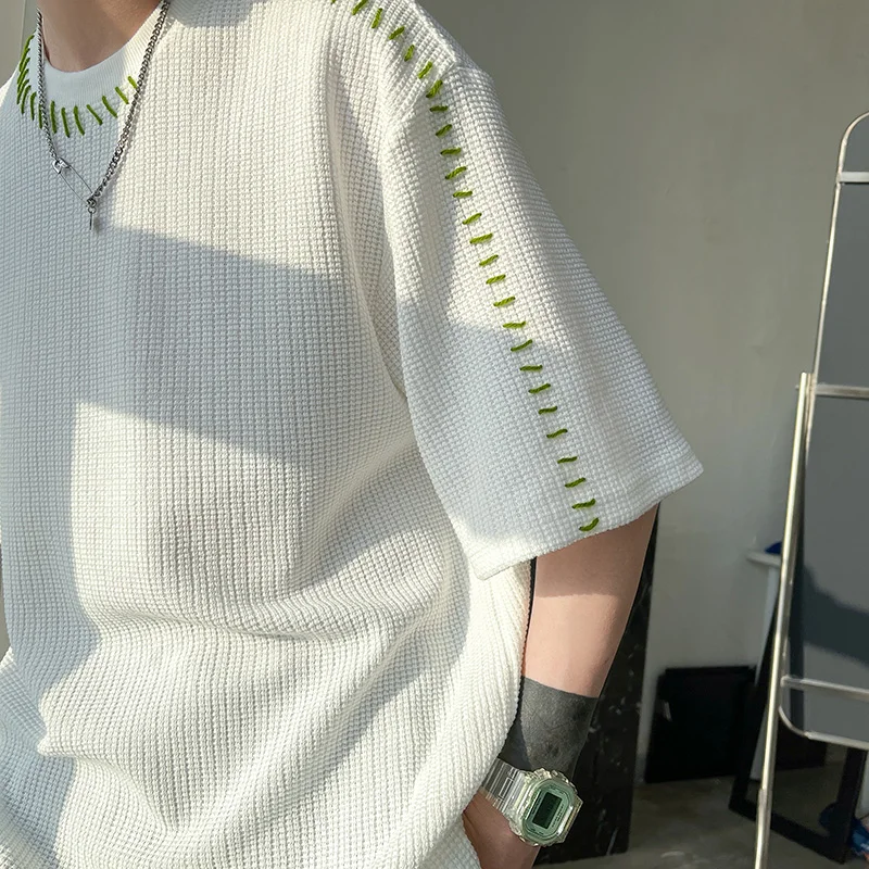 Men Summer T Shirts Manual Suture Harajuku Casual Tshirt For Male 2026 New Neutral Oversize Tees Short Sleeve Tops
