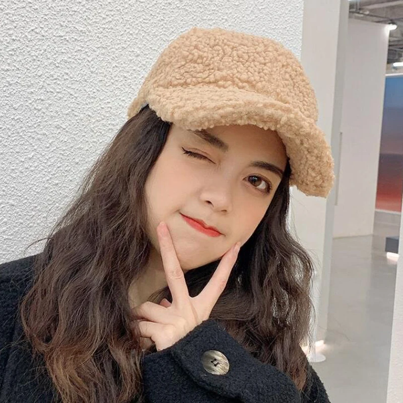 Autumn Winter Baseball Cap Women Artificial Lamb Wool Hats Version Tide Warm Cap Plush Baseball Caps Spring Baseball Cap