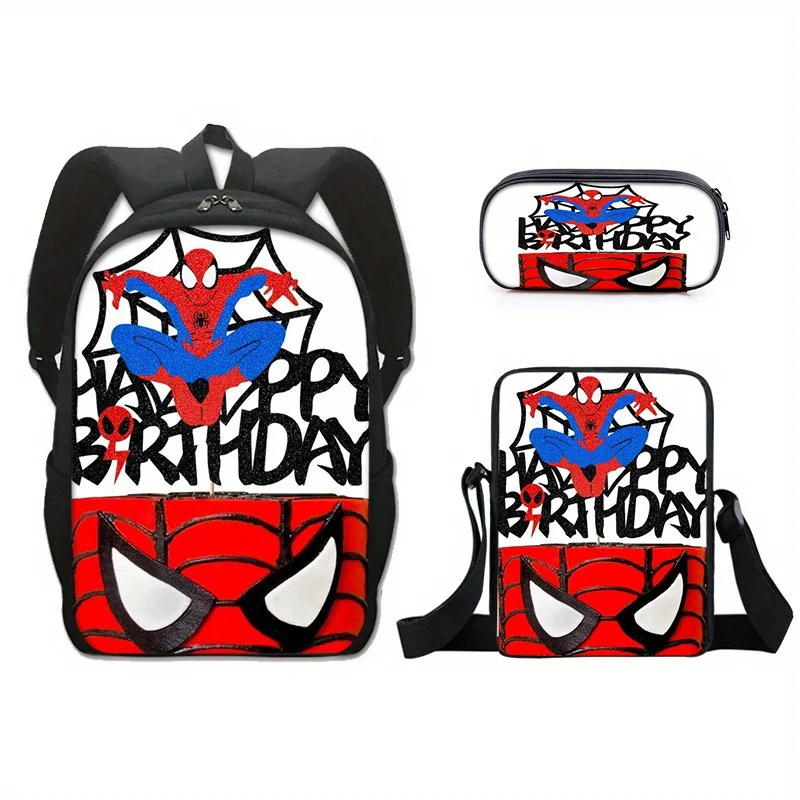 Marvel Spider Man SR Anime Cartoon Trousse à crayons, petit sac à bandoulière, 16 ", ensemble de 3 pièces