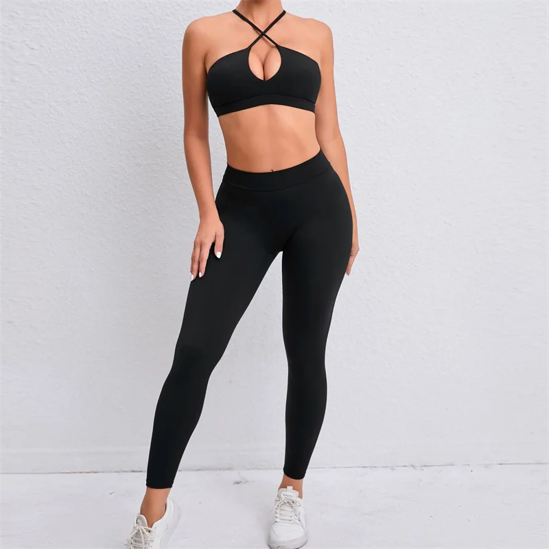 

SVEIC Yoga Set Women Tracksuit Fitness Leggings Chest Cross Sports Bra High Waisted Worukout Running Training Pants Gym Clothing