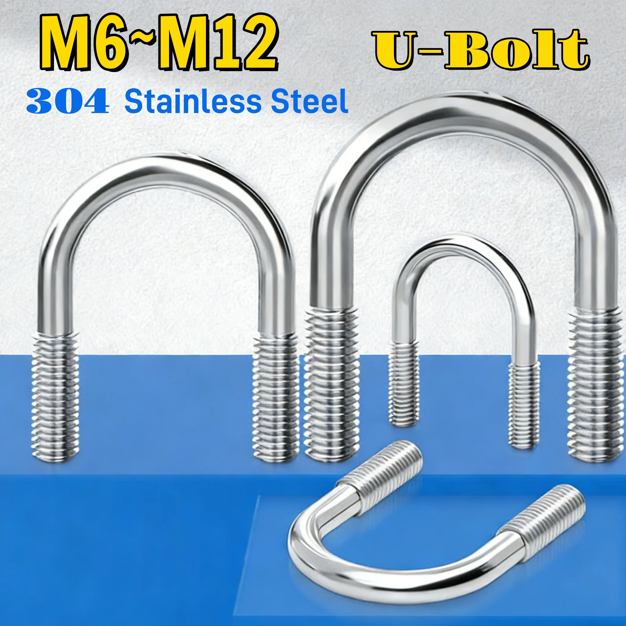 M6M8M10M12 Length14~328mm U-Shaped Bolt 304 Stainless Steel Round Bend U-Bolt Screw U Type Pipe Clamp Fixing Buckle Bolt