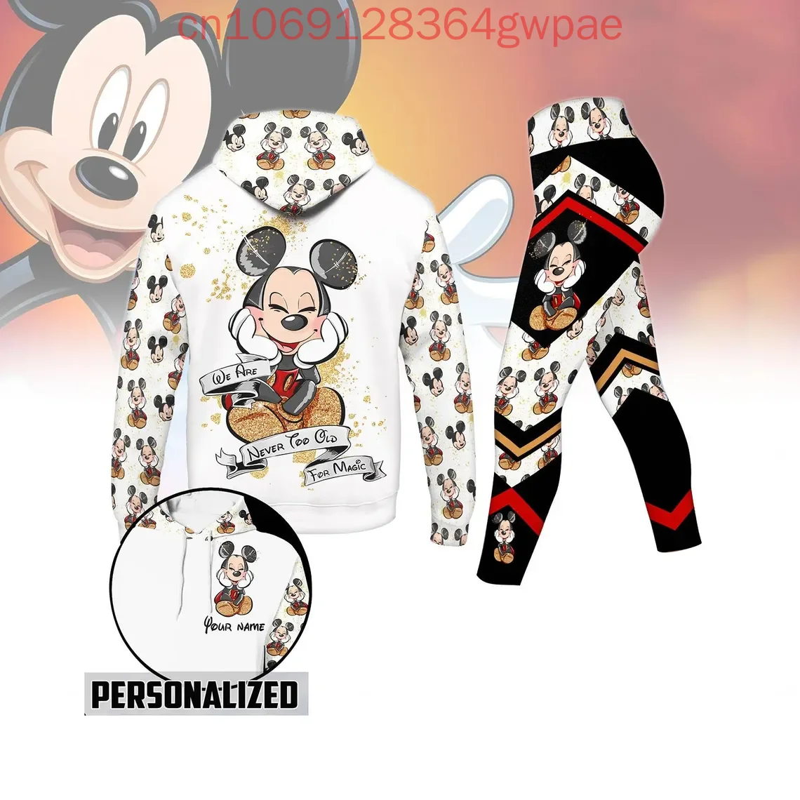 TureMouse-Ensemble sweat à capuche et leggings 3D pour femme, pantalons de yoga Disney Minnie, pantalons de survêtement, leggings décontractés, piste trempée