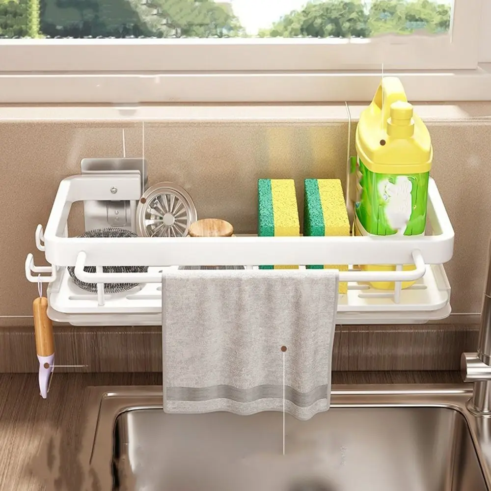 

Aluminum Kitchen Storage Rack Dustproof with Tray Dishware Drain Rack No-Punch Installation Storage Organizer