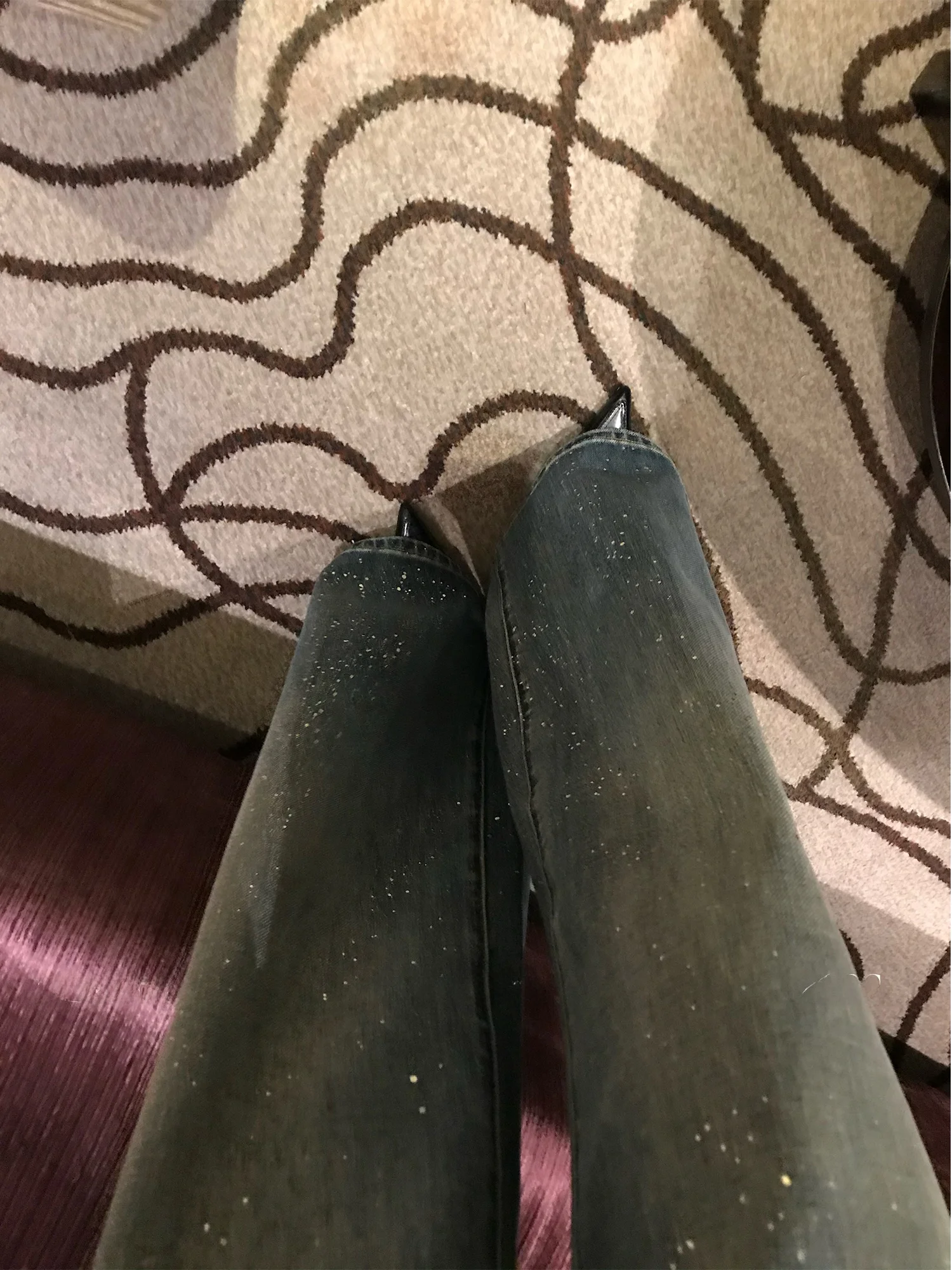 

Zoneelea Song yun Vintage Mist Blue Gold Emed Wide Leg Straight Jeans Glowing Sparkly High Waist Cotton Casual Pure Color