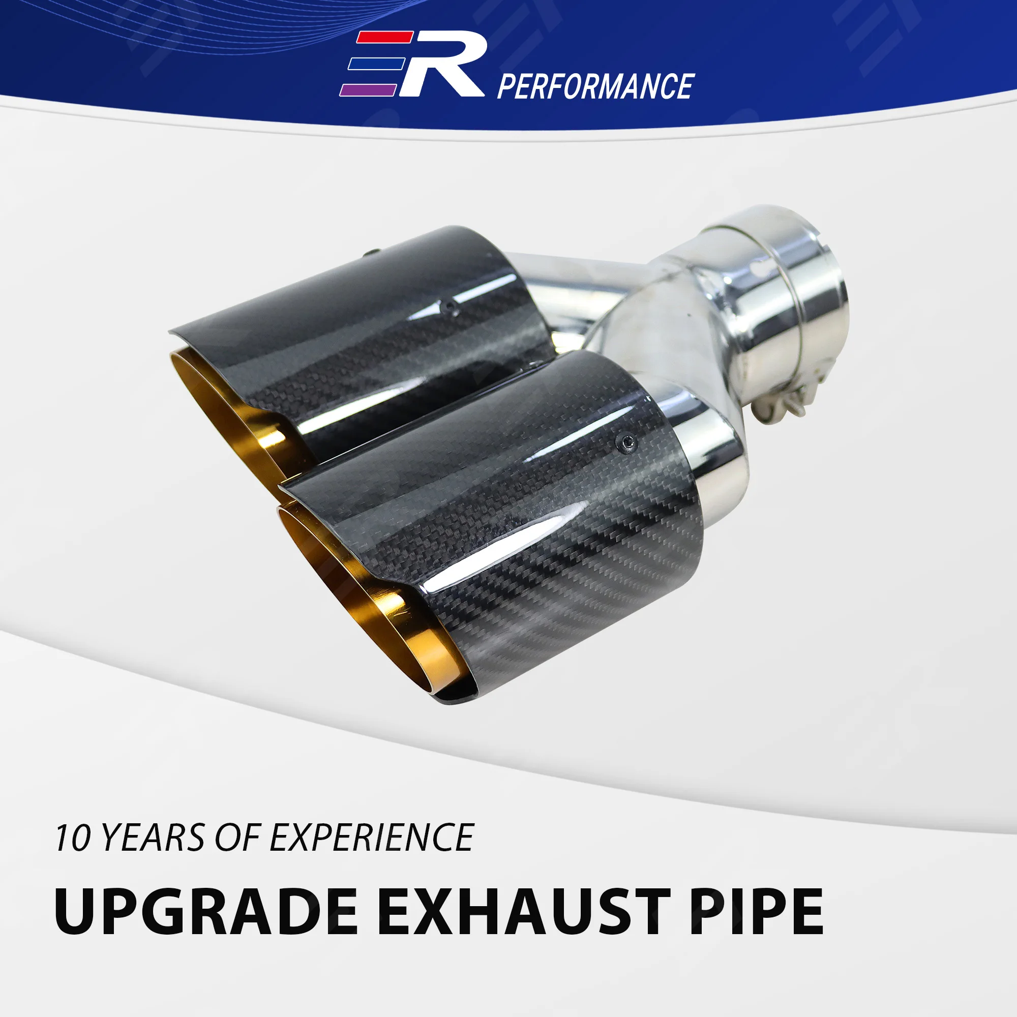 ER 1 PC 89mm Real Carbon Fiber Golden Stainless Steel Muffler Universal Car Accessories Exhaust Tips End Pipes For Auto Modified