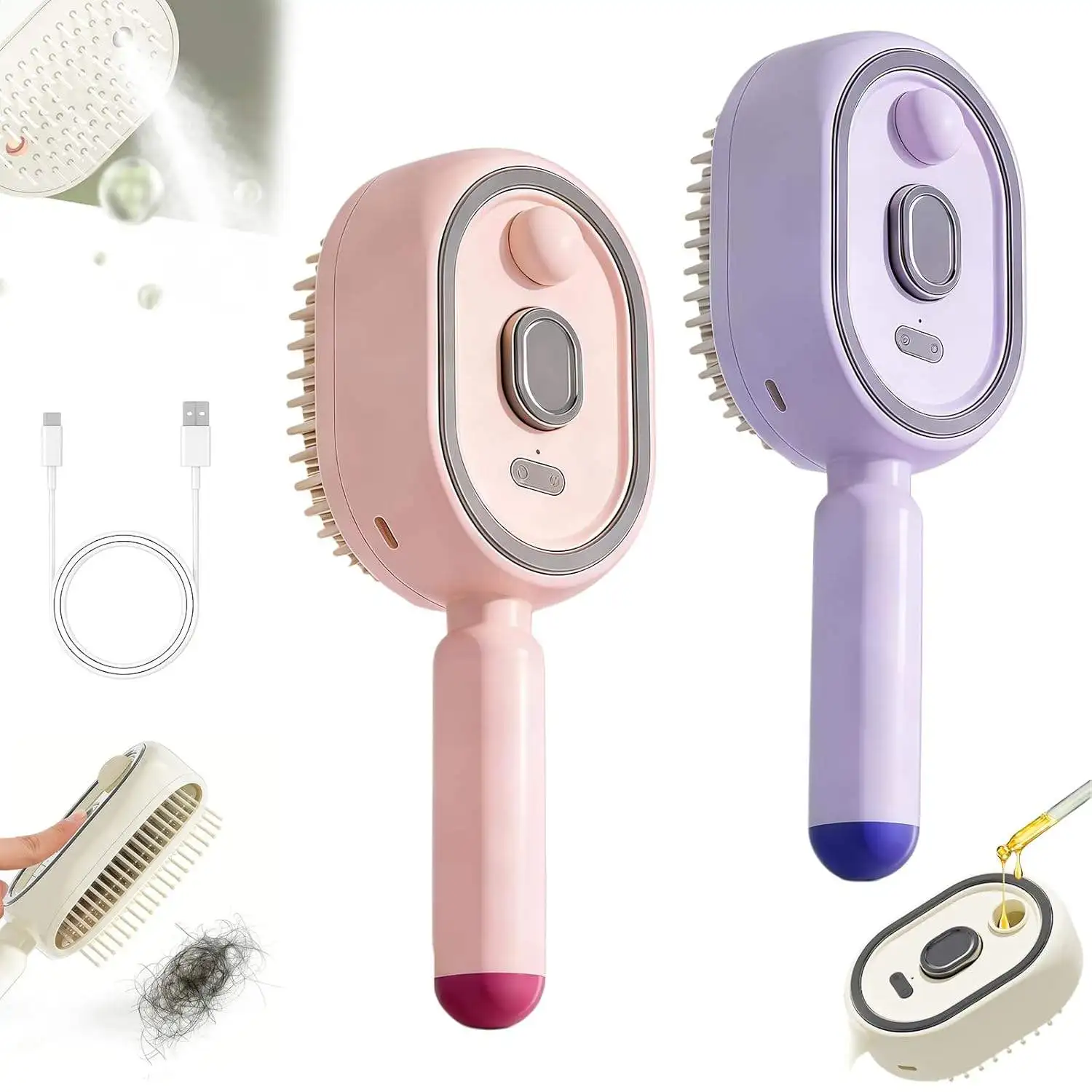 Electric Spray Air Cushions Massage Comb 3 in 1 Self Cleaning Steam Essential Oil Brush Rechargeable Spray Scalp Massager Combs