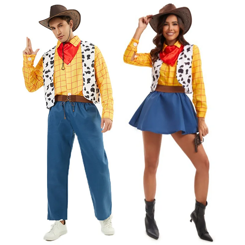 Halloween Cosplay Western Cowboy Paar Outfit Speelgoed S Hoss Par Toneelkostuum Heren Sle Stage Performance Kleding