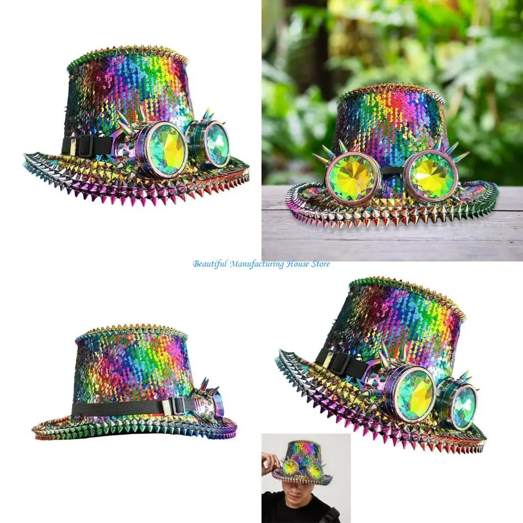 E56A Sparkling Rivet Goggles Marine Hat Masquerades Party Hat for Carnivals Gathering