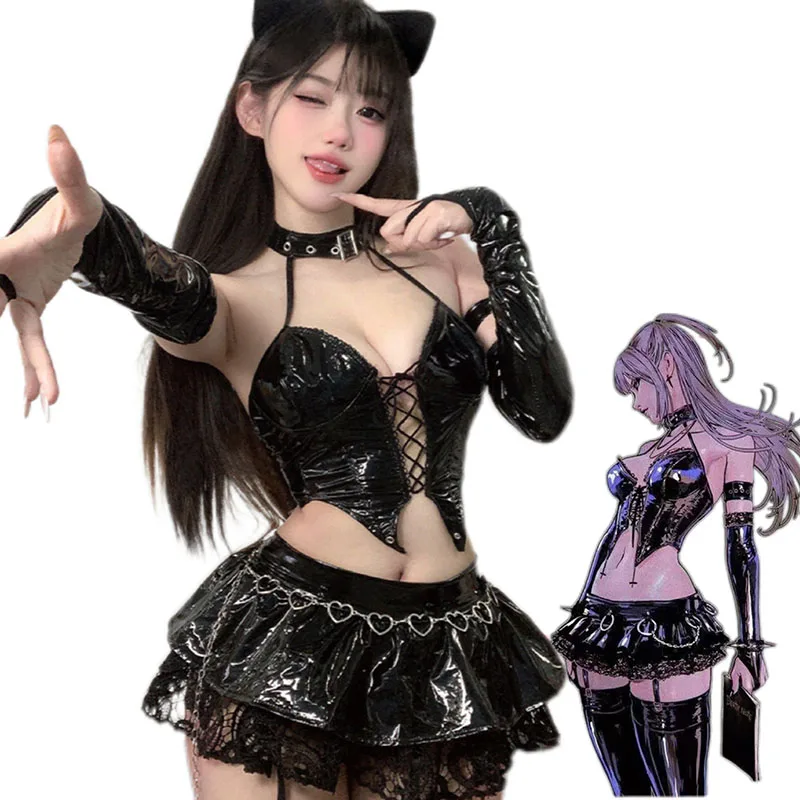 Anime Devil's City Queen Misa Unifrom Costume Cosplay Women Cool Girl Punk Cyber Leather Outfits Costumes Halloween Cosplay