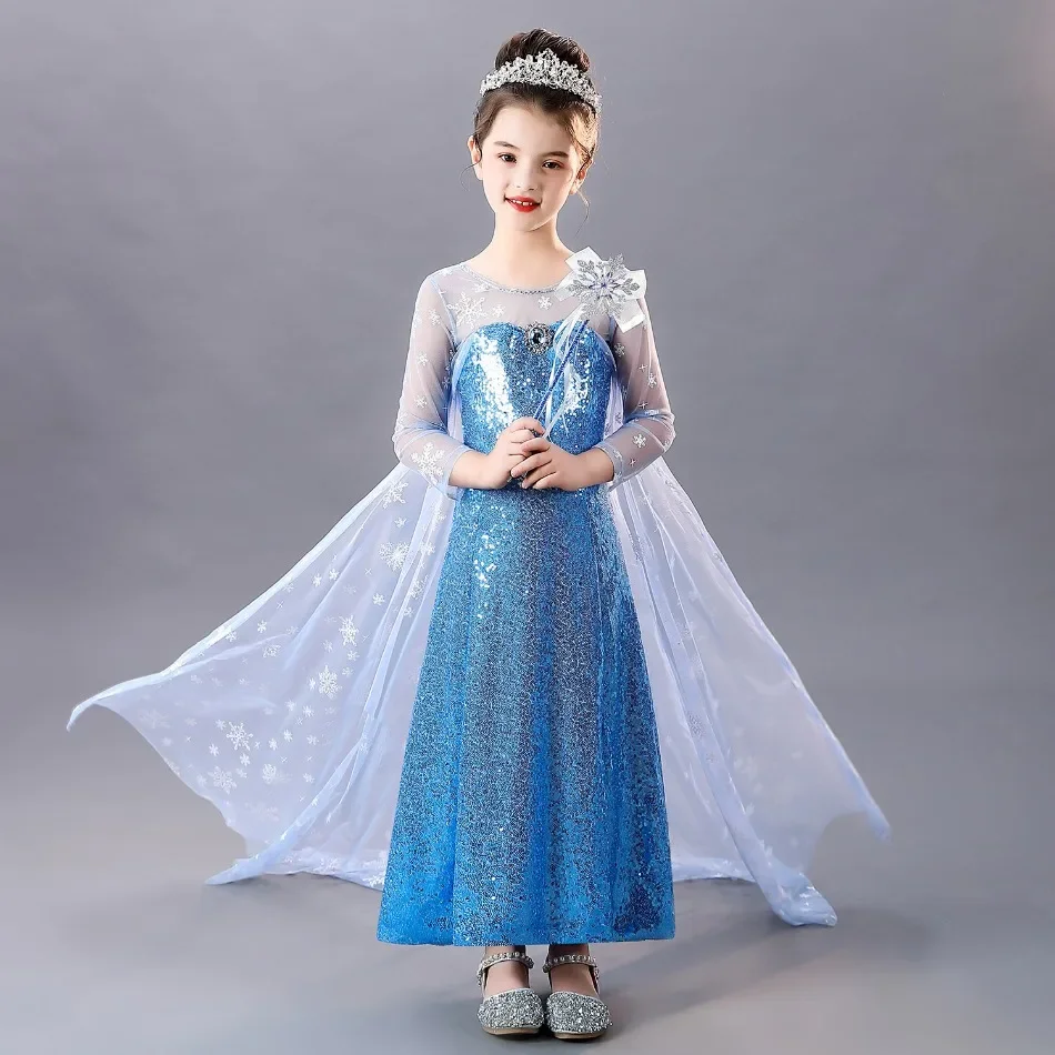 Sequin Princess Elsa Costume Halloween Christmas Girls Toddler Princess Dress Sequins Birthday Party Queen Long Dresses for Kids