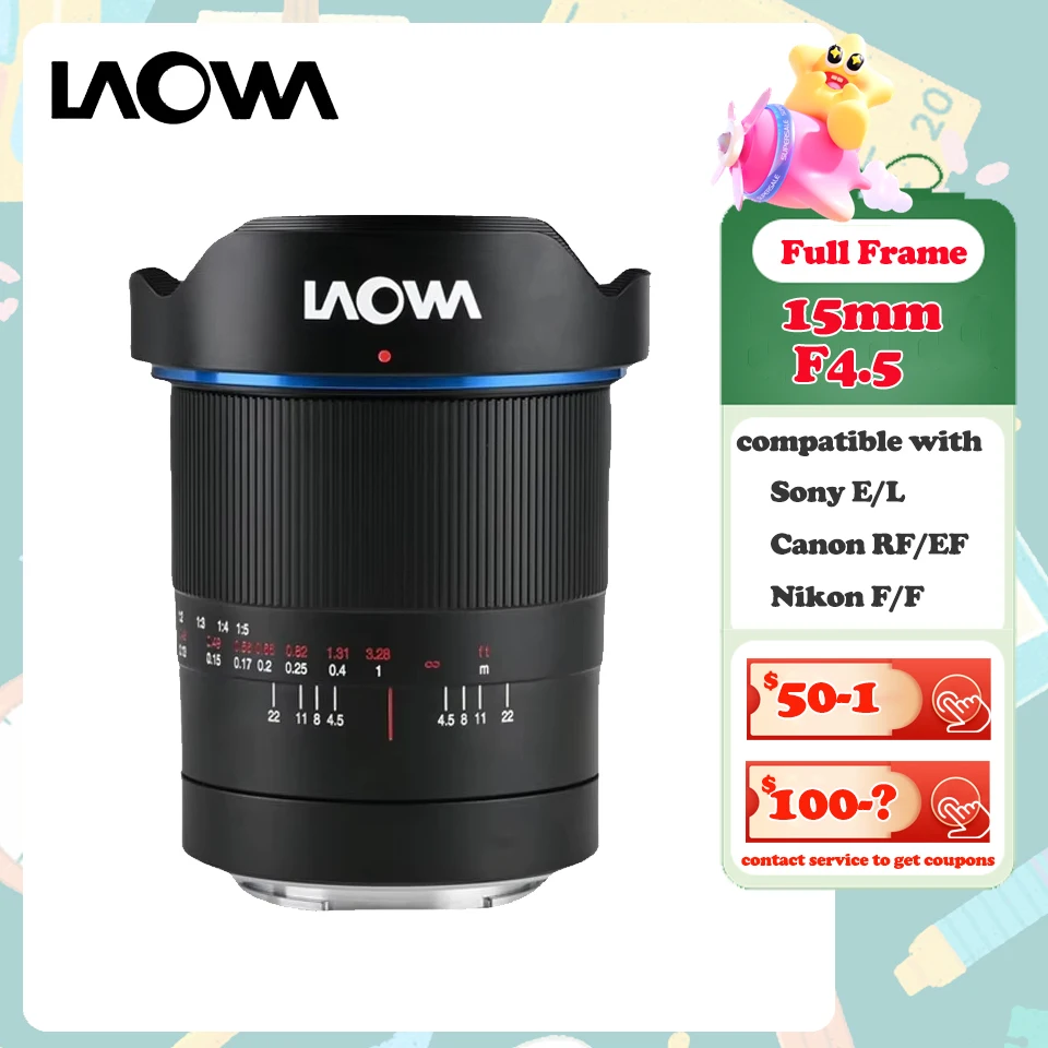 Laowa Venus Optic 15mm F4.5 Marco completo Macro ancho 1:2 lente de cámara de enfoque fijo MF/AF para Sony A6000 Nikon Z50 Canon R5