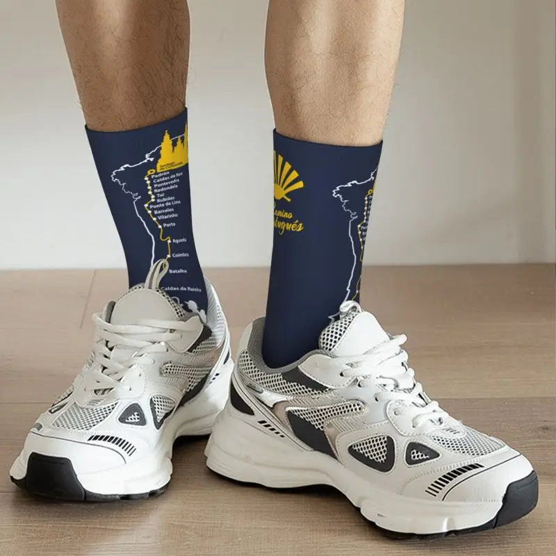 Custom Portuguese Camino De Santiago Dress Socks for Men Women Warm Fashion Novelty Crew Socks