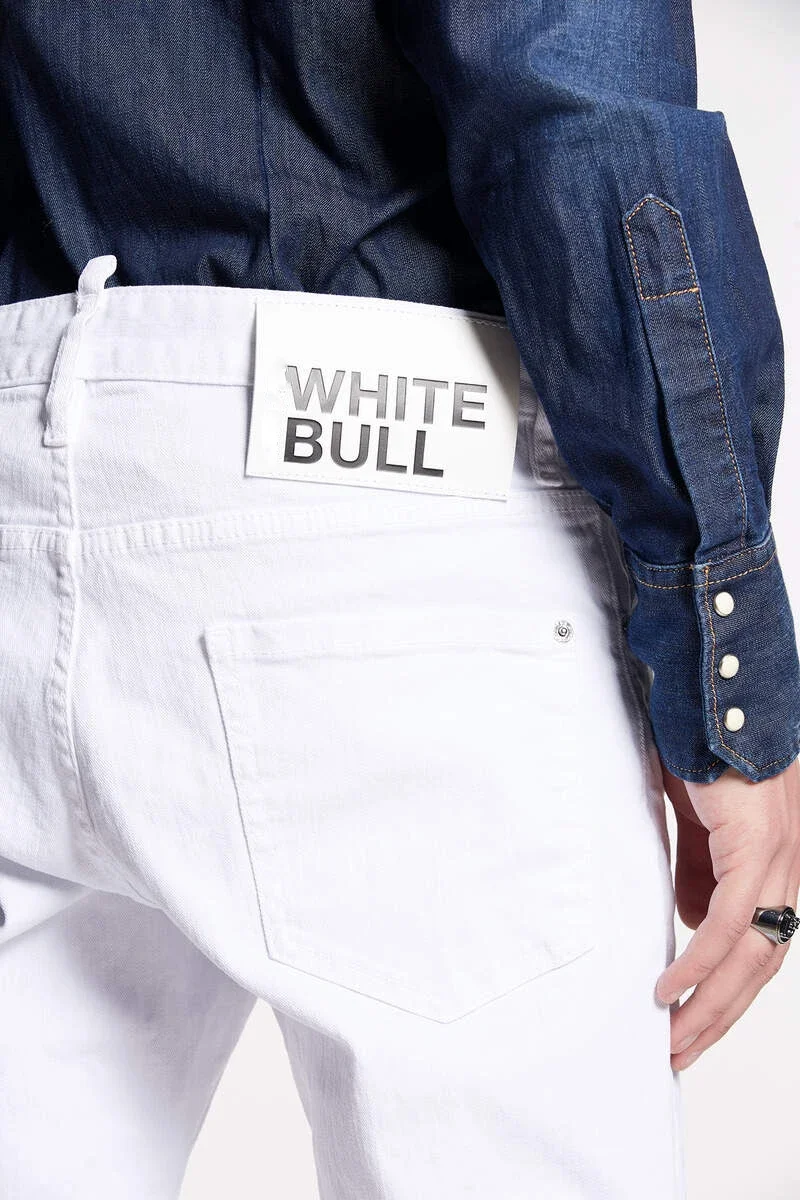 2024 Spring/Summer New D2 Jeans Trendy Men's Washed Casual White Jeans Side Zipper Design Elastic